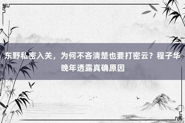 东野私密入关，为何不吝清楚也要打密云？程子华晚年透露真确原因