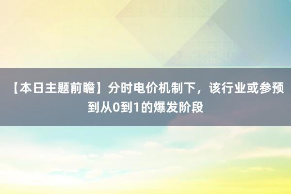 【本日主题前瞻】分时电价机制下，该行业或参预到从0到1的爆发阶段