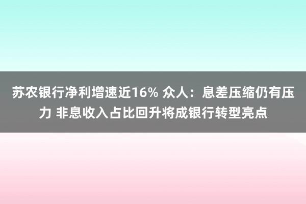 苏农银行净利增速近16% 众人：息差压缩仍有压力 非息收入占比回升将成银行转型亮点