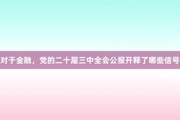 对于金融，党的二十届三中全会公报开释了哪些信号