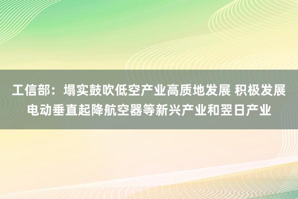 工信部：塌实鼓吹低空产业高质地发展 积极发展电动垂直起降航空器等新兴产业和翌日产业