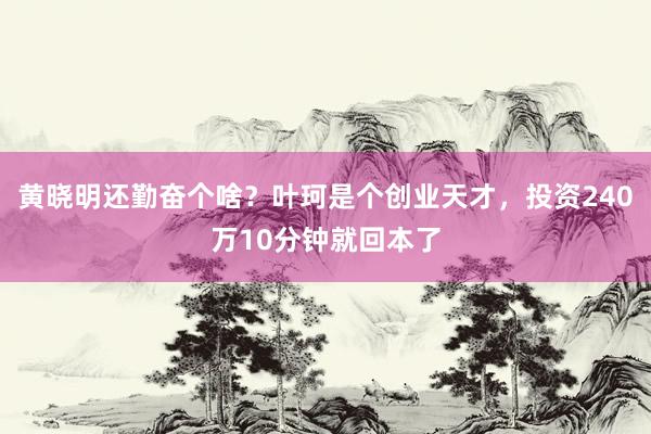 黄晓明还勤奋个啥？叶珂是个创业天才，投资240万10分钟就回本了