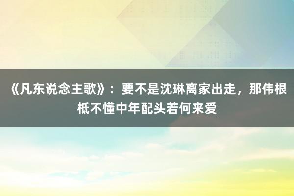 《凡东说念主歌》：要不是沈琳离家出走，那伟根柢不懂中年配头若何来爱