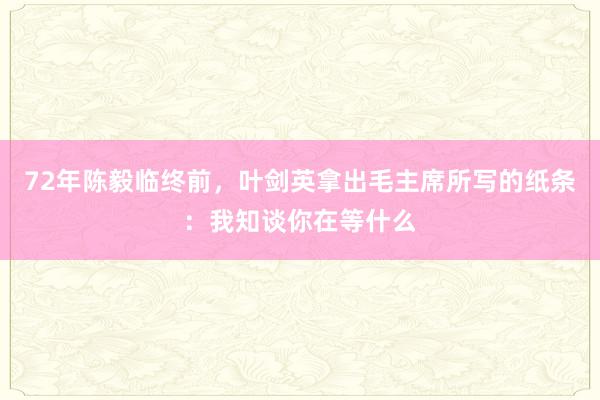 72年陈毅临终前，叶剑英拿出毛主席所写的纸条：我知谈你在等什么